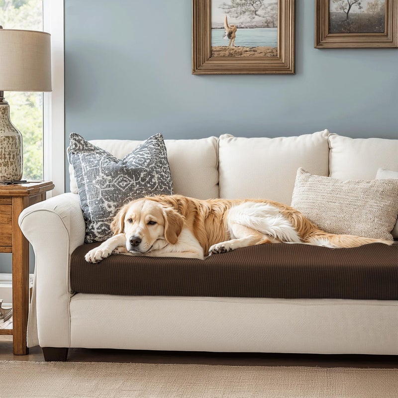 CHUN YI Stretch Couch Cushion Cover Suitable for 3 Settee, Sofa Seat Slipcover with Spandex Jacquard Fabric(Large,Chocolate) - Image 2